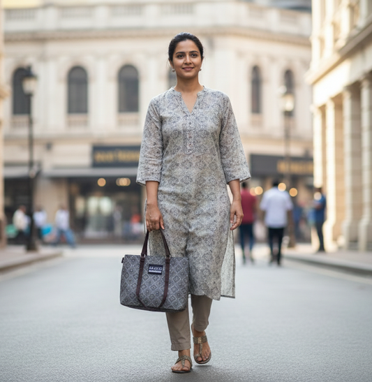 Satiné Gray Radiance 3-Compartment Cabas