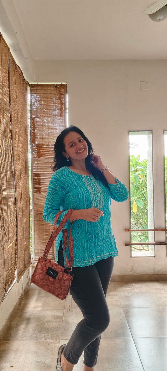 Brown Rangoli 4-Pocket Sling Bag