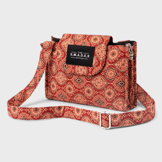 Brown Rangoli 4-Pocket Sling Bag