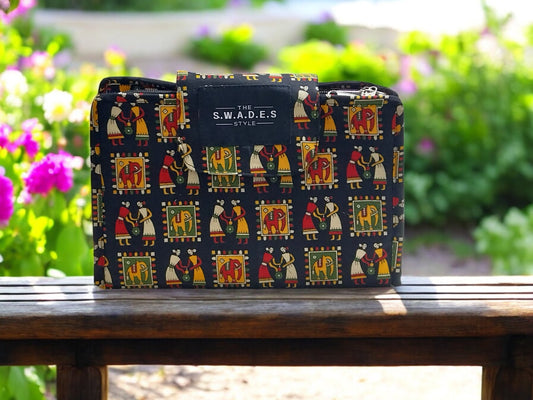 Warli Folklore Black 6-Pocket Clutch Pouch