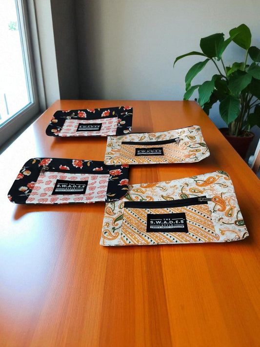 1-Pocket Elephant Garden + Orange Paisley Wallet (Pack of 4)