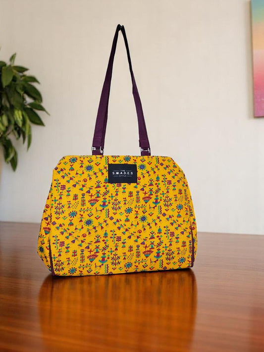 Vibrant Yellow Warli Tote Bag