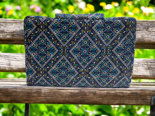 Blue Geometric Art 6-Pocket Clutch Pouch