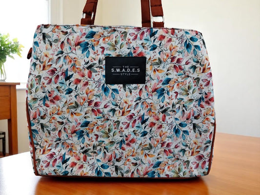 Chic Floral 3-Compartment Tote Bag with Soft Brown Strap