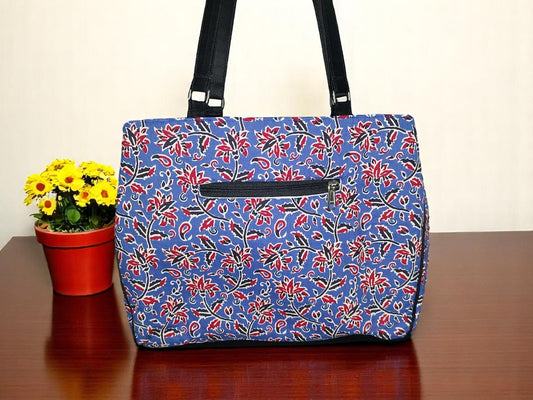 Blue Floral 3-Compartment Cabas