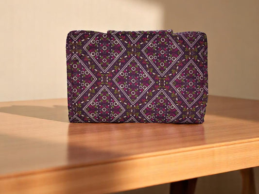 Purple Geometric 6-Pocket Clutch Pouch