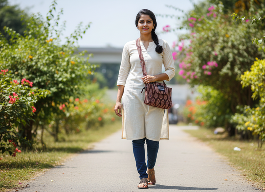 Brown Paisley Charm 4-Pocket Sling Bag