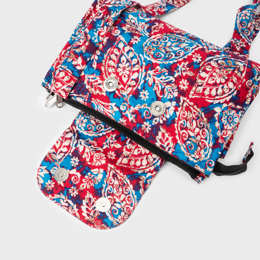 Royal Red Paisley 4-Pocket Sling Bag