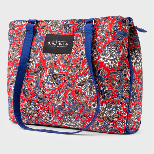 Red Ajrakh 3-Compartment Tote Bag