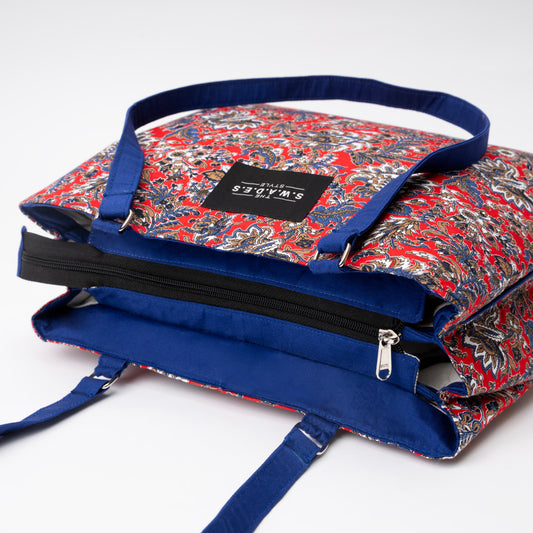 Red Ajrakh 3-Compartment Tote Bag