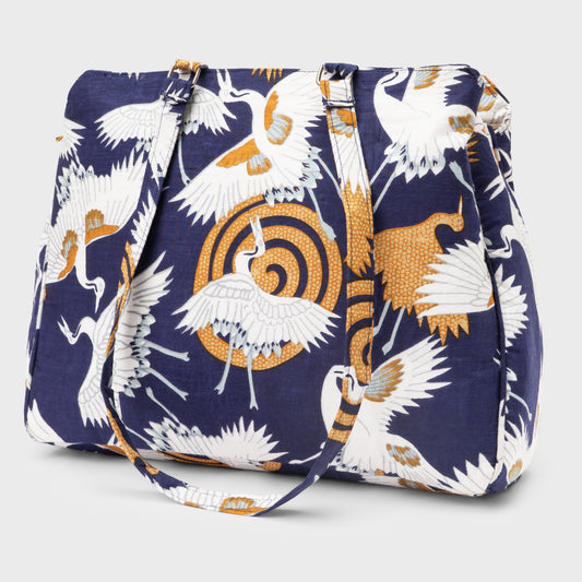 Indigo Crane Print 3-Compartment Office Bag