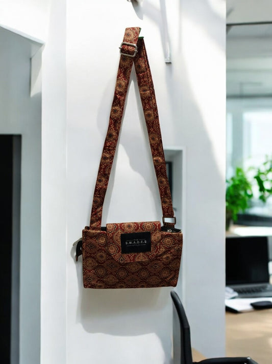 Brown Rangoli 4-Pocket Cross-Body Bag