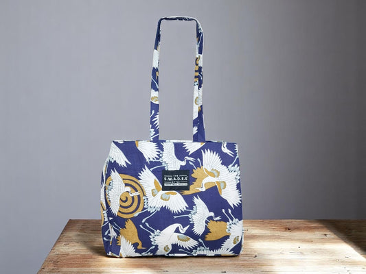Indigo Crane Print Tote Bag